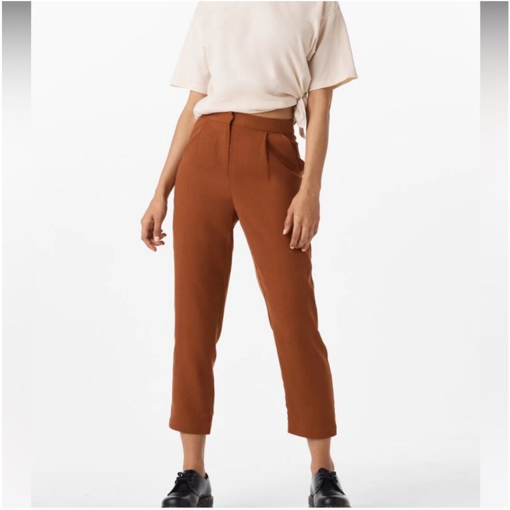 Vetta Every Day Pants Women 6 Terracotta Tencel Pleated High Rise Crop Versatile